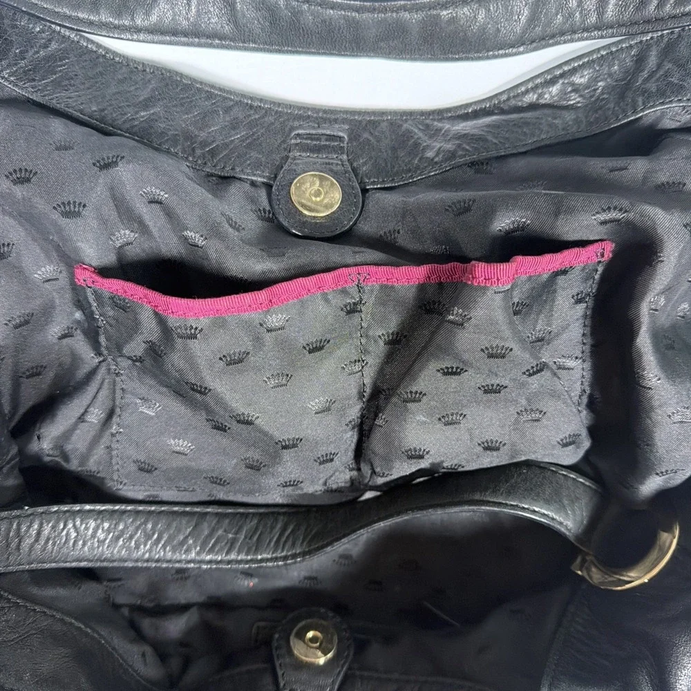 Vintage Y2K Juicy Couture Black Leather Hand Bag Purse Studded Key Hobo